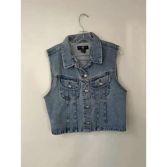 Vintage 1995 Warner Bros Looney Tunes Embroidered Denim Jean Jacket Vest L - Picture 2 of 6